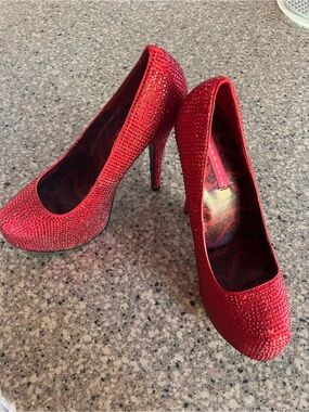 Bordello Red Crystal Platform Stiletto Pumps